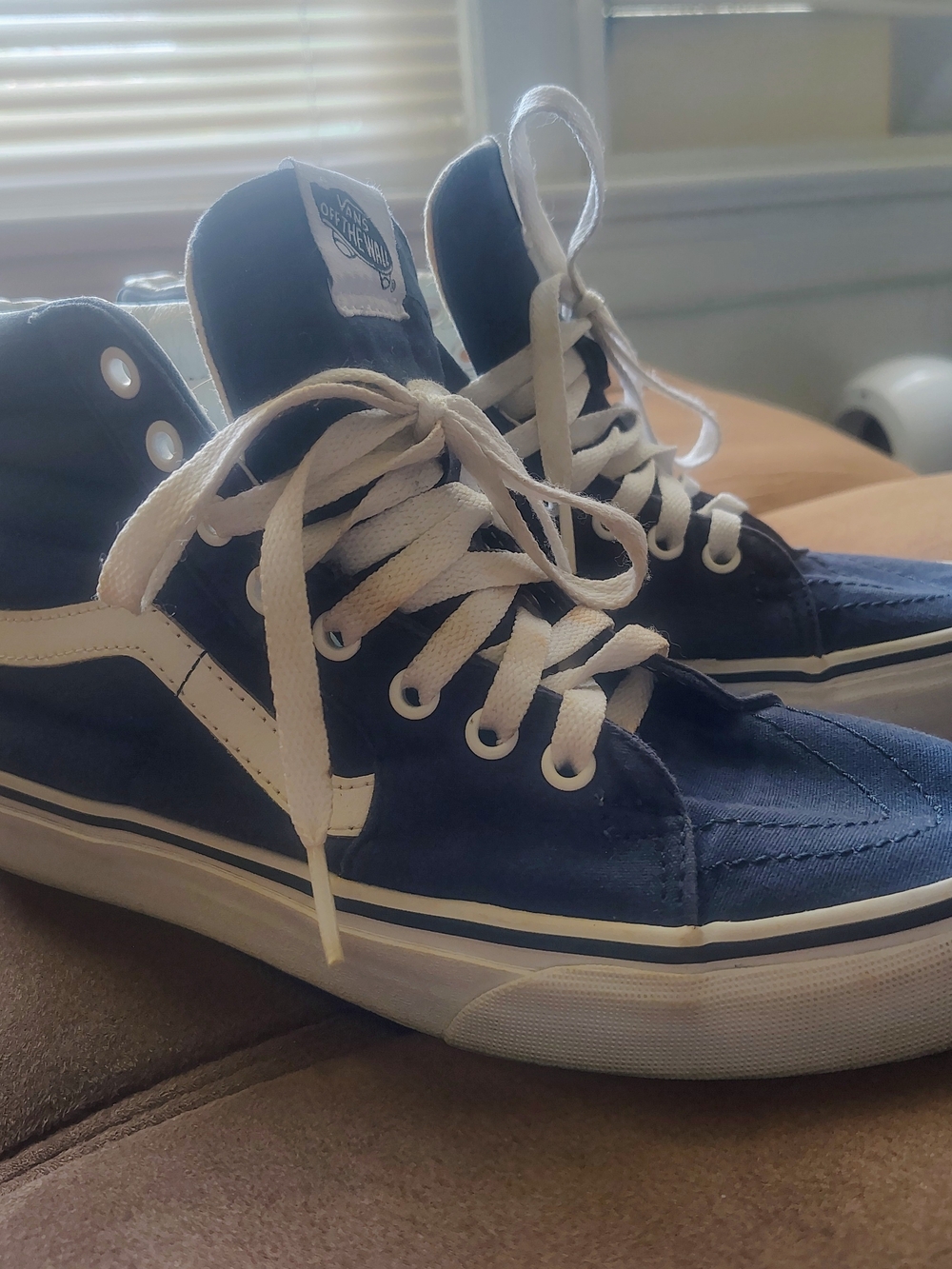 Vans Navy and White High-Top Skate Shoes